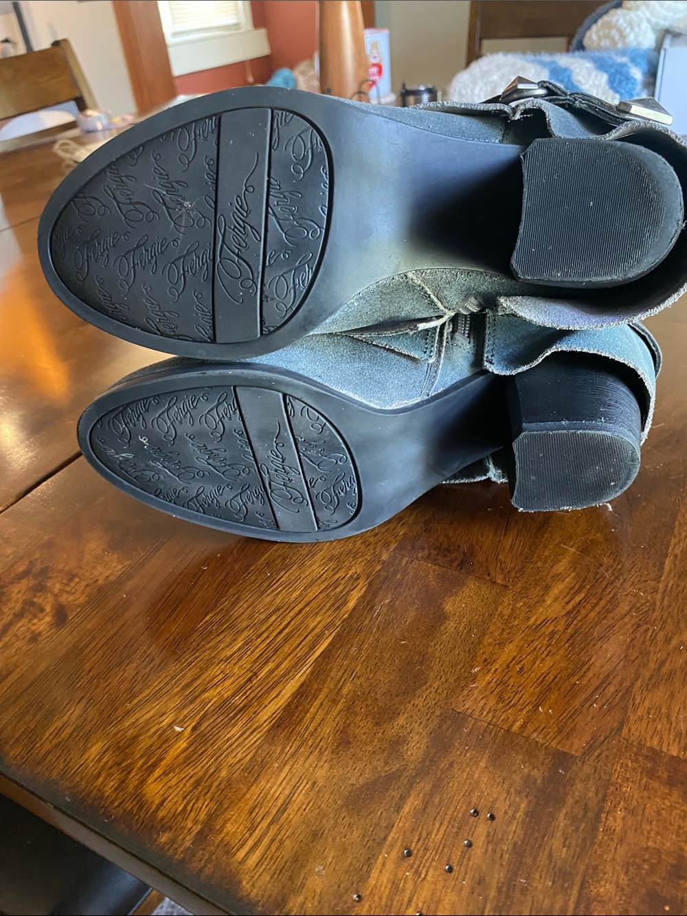 Fergie Tall Gray Moto Boots with Buckle Detail - Picture 6 of 9